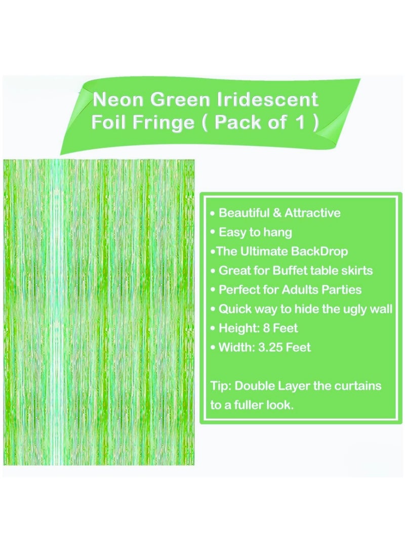 KATCHON Neon Green Fringe Curtain - 3.2 x 8 Feet Pack of 1 | Neon Green Foil Fringe Streamers for Green Birthday Party Decorations - Image 2